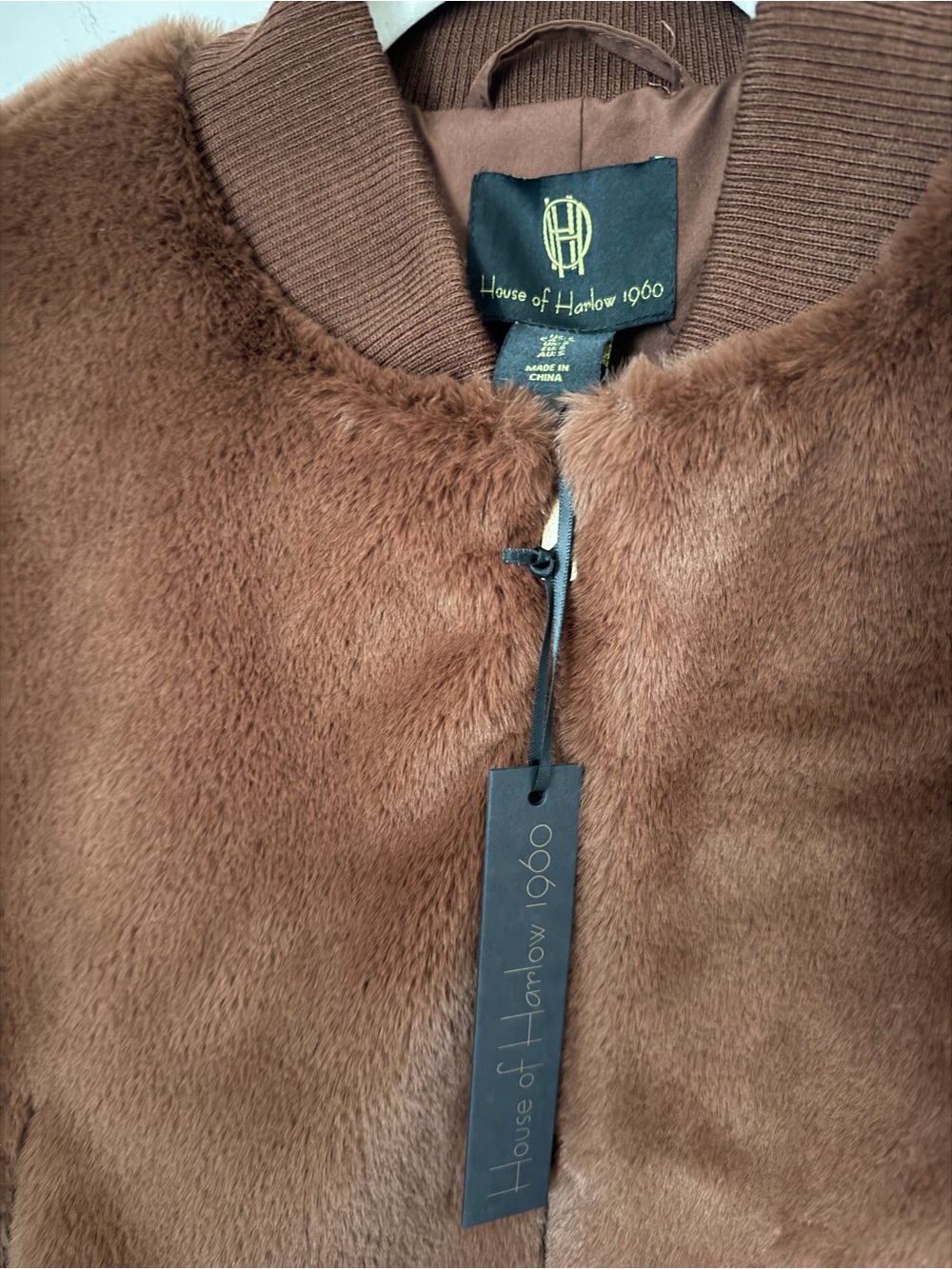 House of Harlow 1960 Chocolate Brown Faux-Fur Bomber Jacket - Picture 4 of 6
